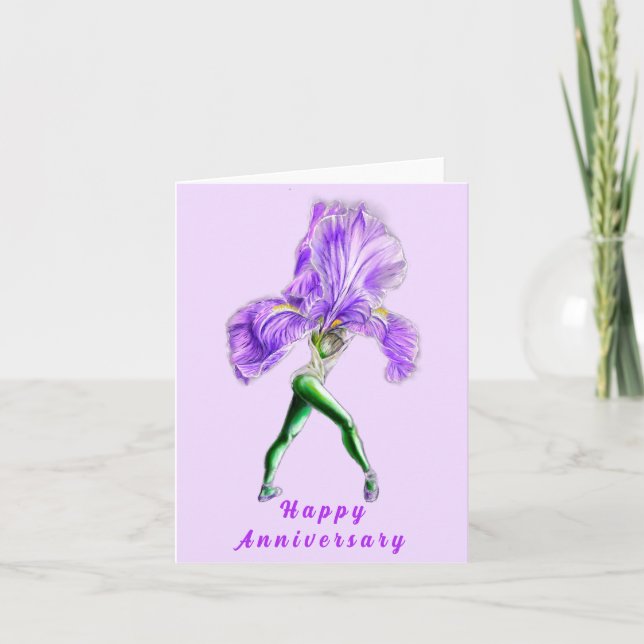 Iris Flower Ballet Dancer Anniversary Card (Front)