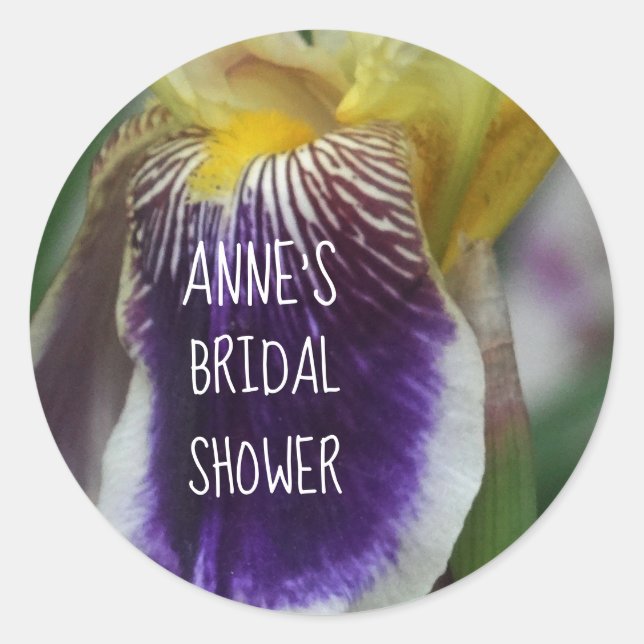 Iris Flower Bridal Shower Classic Round Sticker (Front)