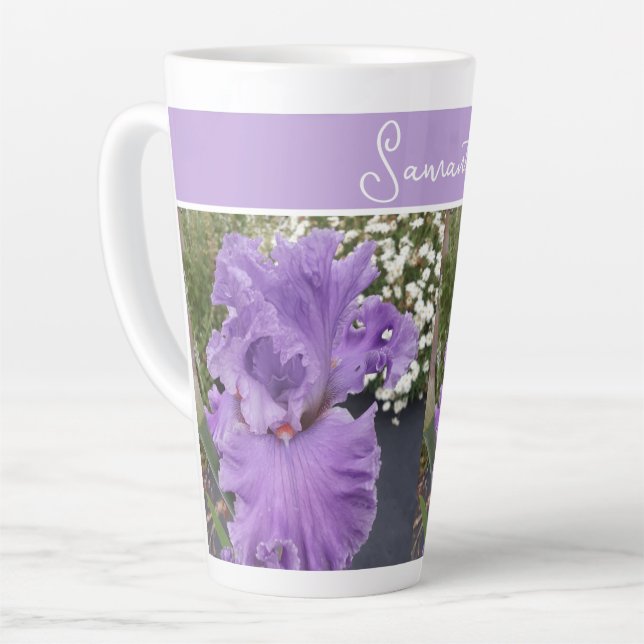 Iris Flower Flowers Purple Lavender Lilac Floral Latte Mug (Left Angle)