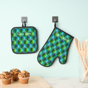 Iris Flower Nature Art Pattern Personalised Oven Mitt & Pot Holder Set