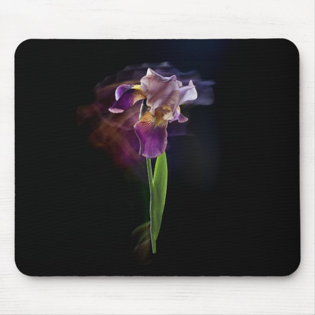 Iris flower on a black background. Long exposure. Mouse Pad (Front)