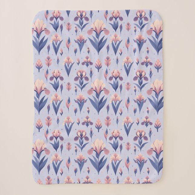 Iris Flower Pattern Sherpa Blanket (Front)