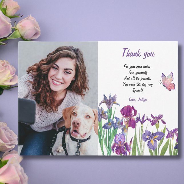  Iris flower Photo Birthday  Thank You Card (Creator Uploaded)