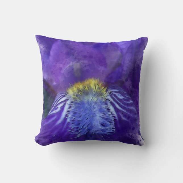 Iris Flower Purple Watercolor Cushion (Front)