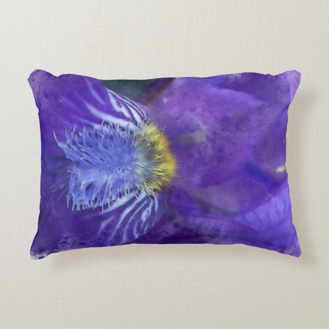 Iris Flower Purple Watercolor Decorative Cushion (Front)
