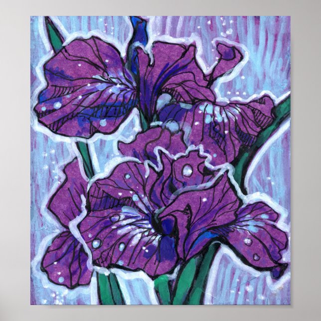 Iris Flower Spring Flowers Floral Painting Purple  Poster (Front)