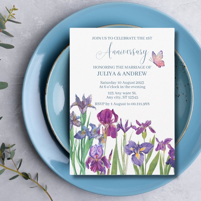 Iris flower watercolour Anniversary Party  Invitation (Creator Uploaded)