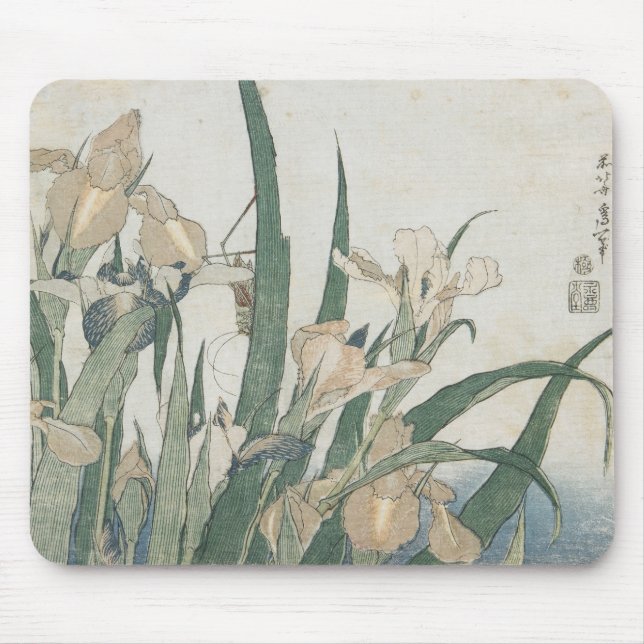 Iris Flowers and Grasshopper, c.1830-31 Mouse Pad (Front)
