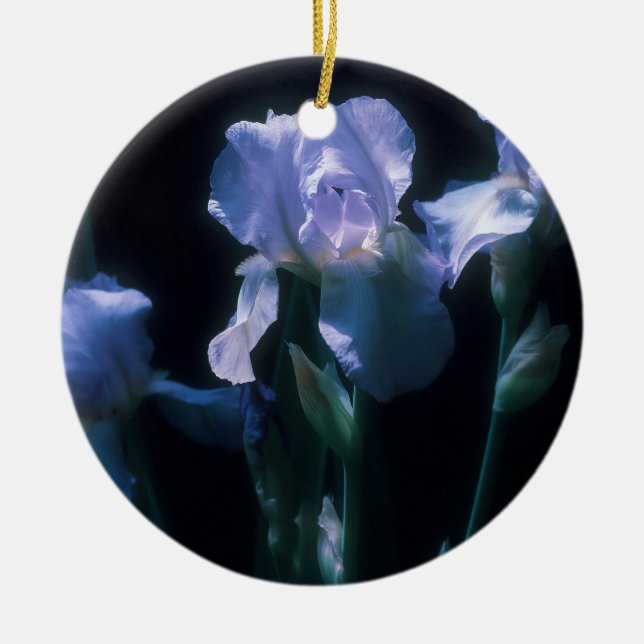 Iris Flowers at Twilight Ceramic Tree Decoration (Front)