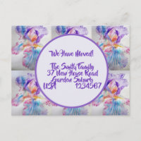 Iris Flowers New Address Postcard, We Are Moving