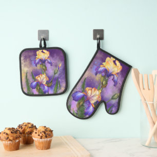 Iris Flowers Oven Mitt & Pot Holder Set