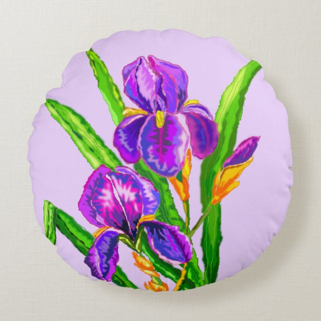 Iris Flowers Round Pillow Irises (Front)