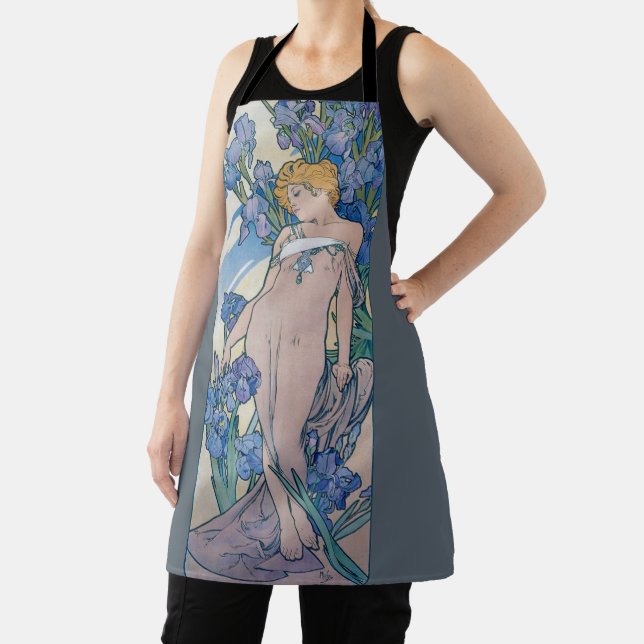 Iris (Four Flowers), Alphonse Mucha Apron (Insitu)