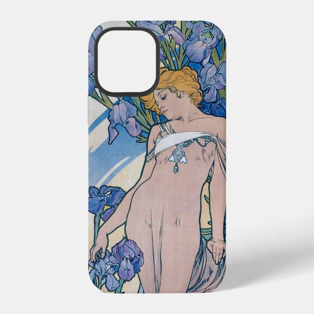 Iris (Four Flowers), Alphonse Mucha iPhone Case (Back)