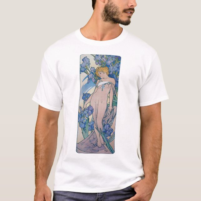 Iris (Four Flowers), Alphonse Mucha T-Shirt (Front)