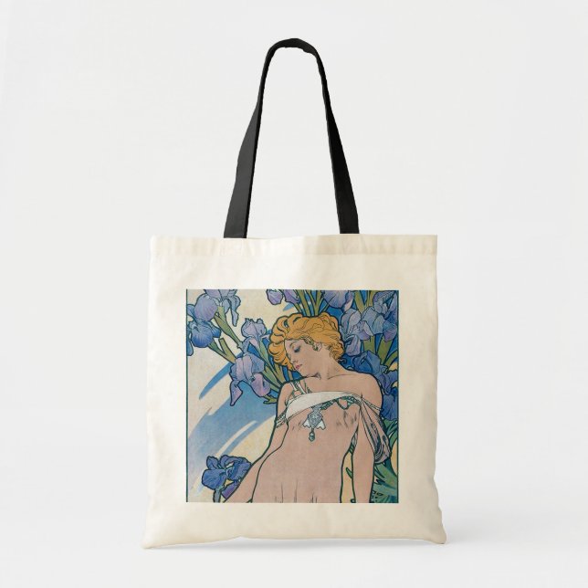 Iris (Four Flowers), Alphonse Mucha Tote Bag (Front)