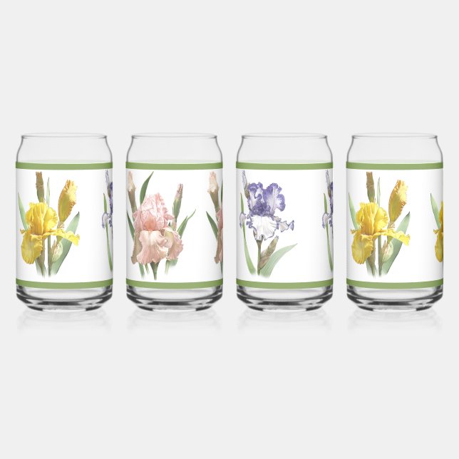 Iris Garden Botanical Art Assortment Can Glass Set (Front)