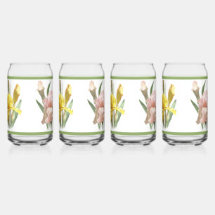Iris Garden Three Flowers Botanical Art Can Glass