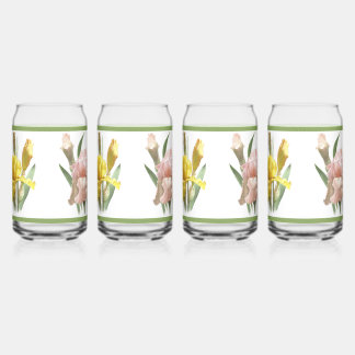 Iris Garden Three Flowers Botanical Art Can Glass