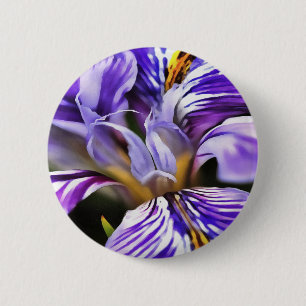 Iris In Violet Lilac and Purple Botanical Art 6 Cm Round Badge
