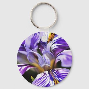 Iris In Violet Lilac and Purple Botanical Art Key Ring