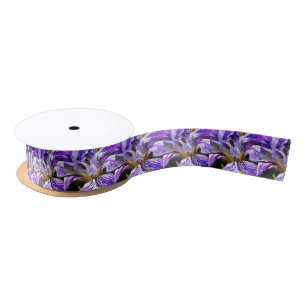 Iris In Violet Lilac and Purple Botanical Art Satin Ribbon