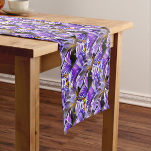 Iris In Violet Lilac and Purple Botanical Art Short Table Runner