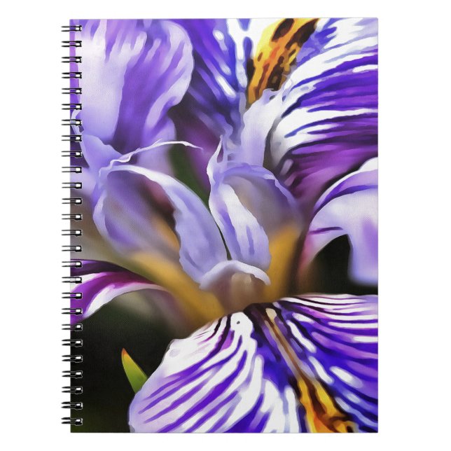 Iris In Violet Lilac and Purple Botanical Art Spiral Notebook (Front)