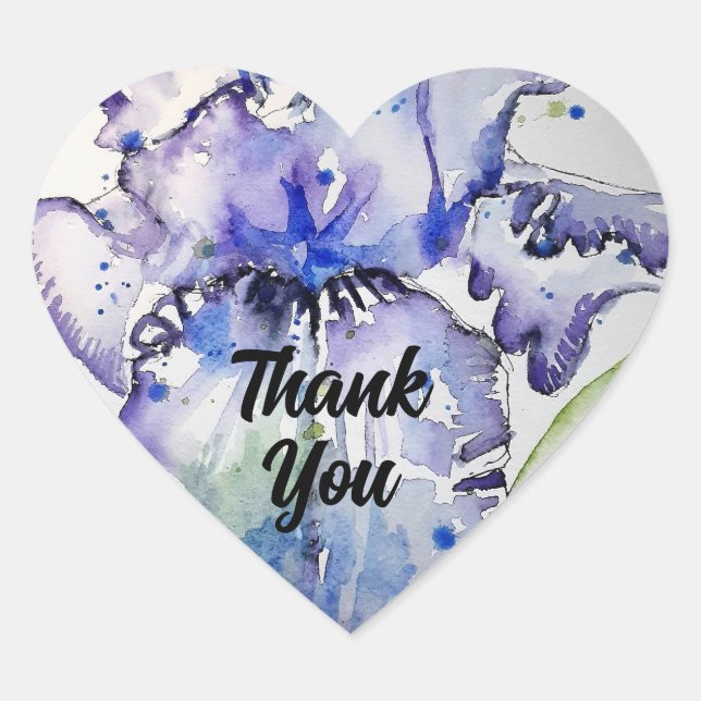 Iris Irises Flower Floral Blue Waterolor Thank You Heart Sticker (Front)