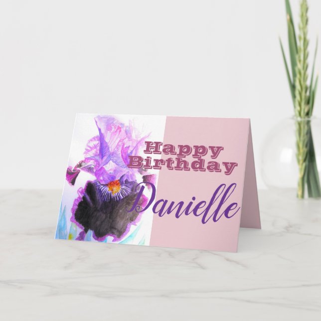 Iris Irises Flower Happy Birthday Womans Name Card (Front)