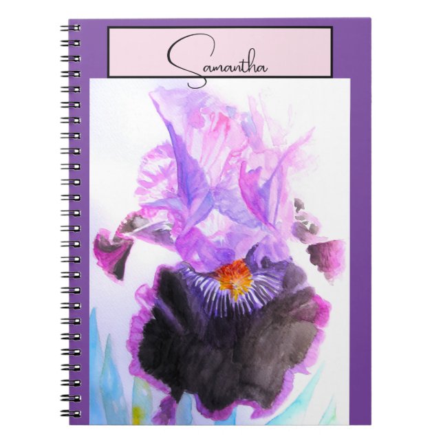 Iris Irises Flower Watercolor Floral Purple Art Notebook (Front)