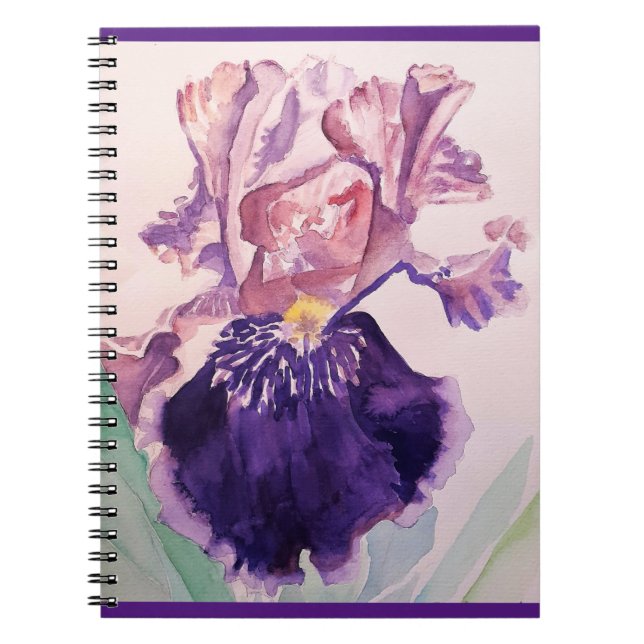 Iris irises Glorious Purple Flower Watercolor Art Notebook (Front)