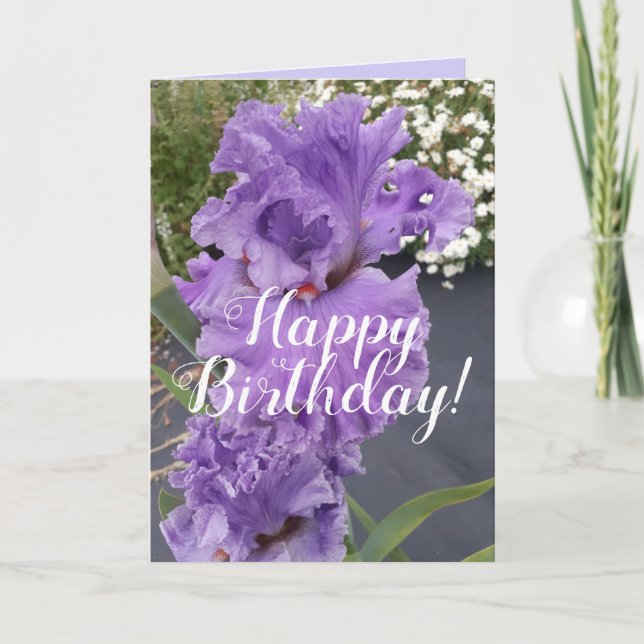 Iris Irises Purple Flower Floral Birthday Card (Front)
