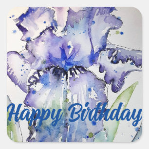 Iris Irises Purple Flower Floral Blue Waterolor Square Sticker