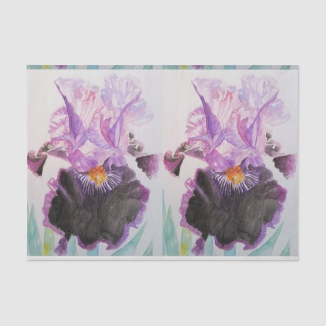 Iris Irises Purple Watercolor Floral Flower Tissue Paper (Front)