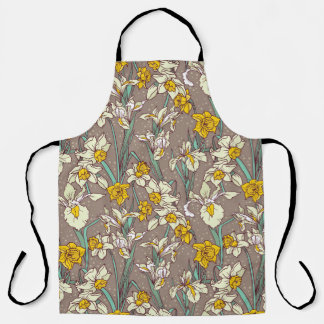 Iris Narcissus Flowers Vintage Seamless Apron