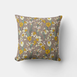 Iris Narcissus Flowers Vintage Seamless Cushion