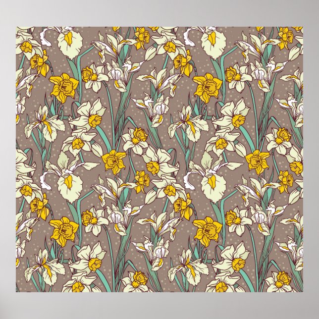 Iris Narcissus Flowers Vintage Seamless Poster (Front)