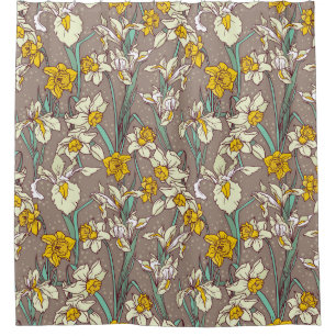 Iris Narcissus Flowers Vintage Seamless Shower Curtain
