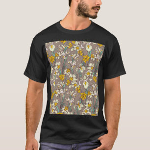 Iris Narcissus Flowers Vintage Seamless T-Shirt