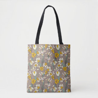 Iris Narcissus Flowers Vintage Seamless Tote Bag