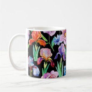 Iris Peony Watercolor Floral Pattern Coffee Mug