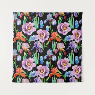 Iris Peony Watercolor Floral Pattern Tapestry