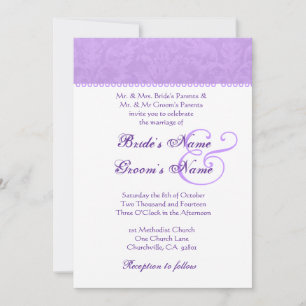 Iris Purple and White Damask Wedding Invitation