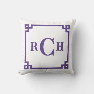 Iris Purple Chinoiserie Greek Key Monogram Cushion