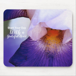 Iris Purple Grateful Heart Quote Mouse Pad