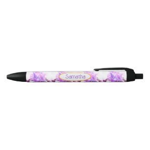 Iris Purple Watercolor Irises Womans Name Black Ink Pen