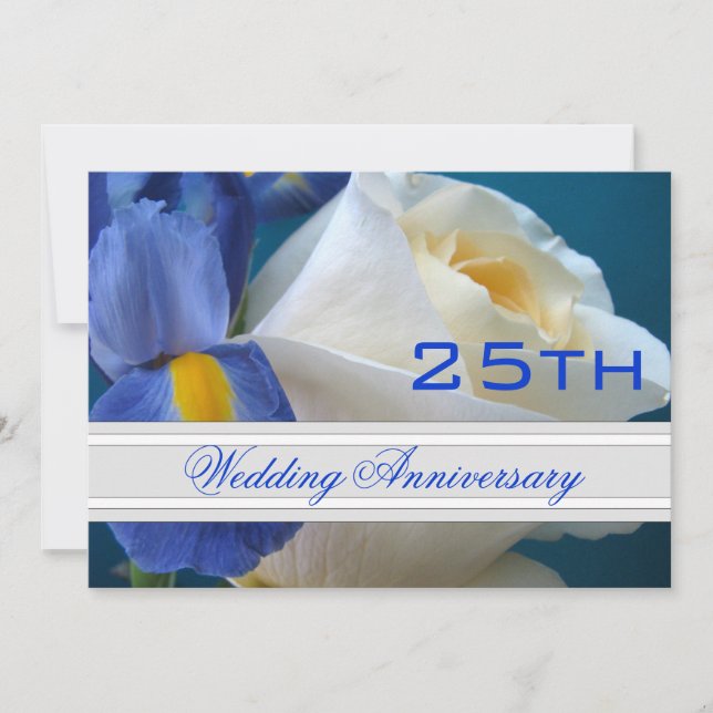 Iris/Rose 25th Wedding Anniversary Invitation (Front)