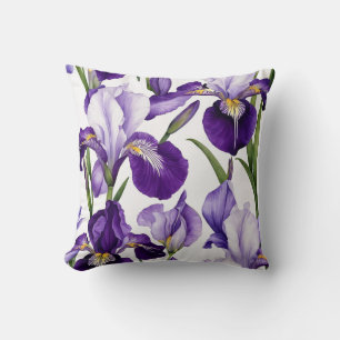 Iris Schwertlilie weiß lila - Aquarell-Design    Cushion