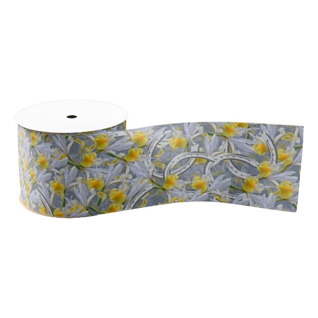 Iris silver horseshoes wedding pattern grosgrain ribbon (Spool)